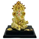 Graceful Ivory Ganpati with Gold-Plated Jewelry, Poly Resin, 3-Year Color Warranty