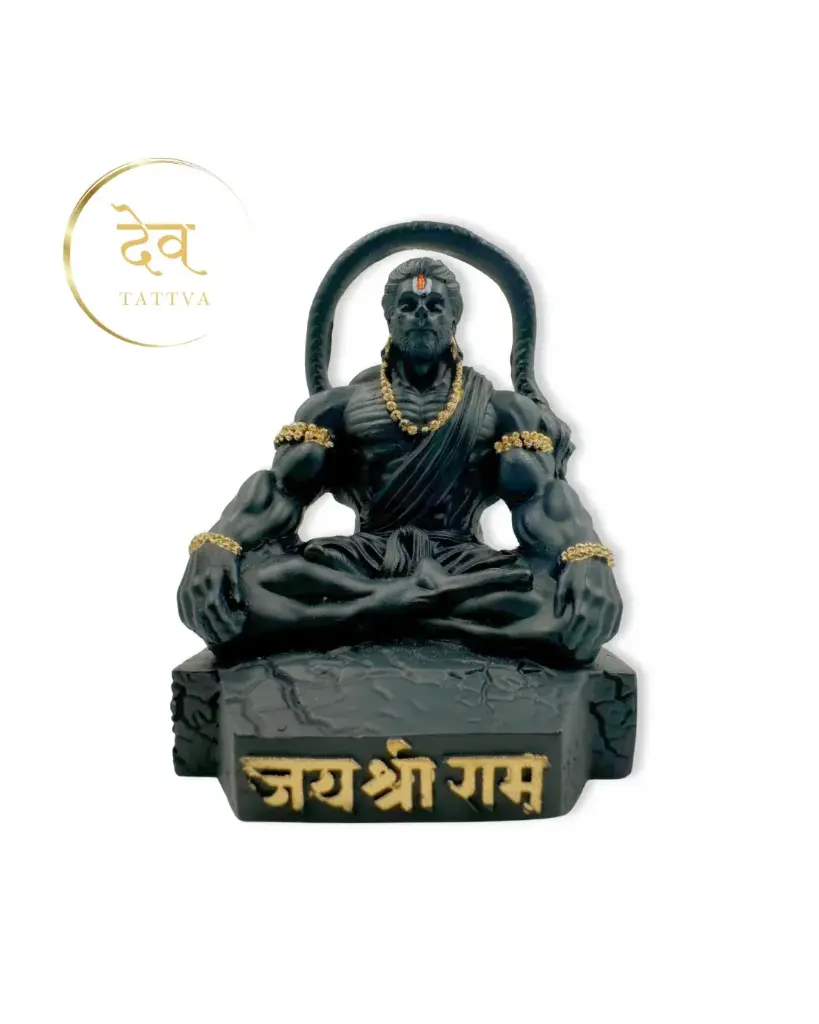 Black Mahabali Meditating Hanuman, Polyresin, 3-Year Warranty
