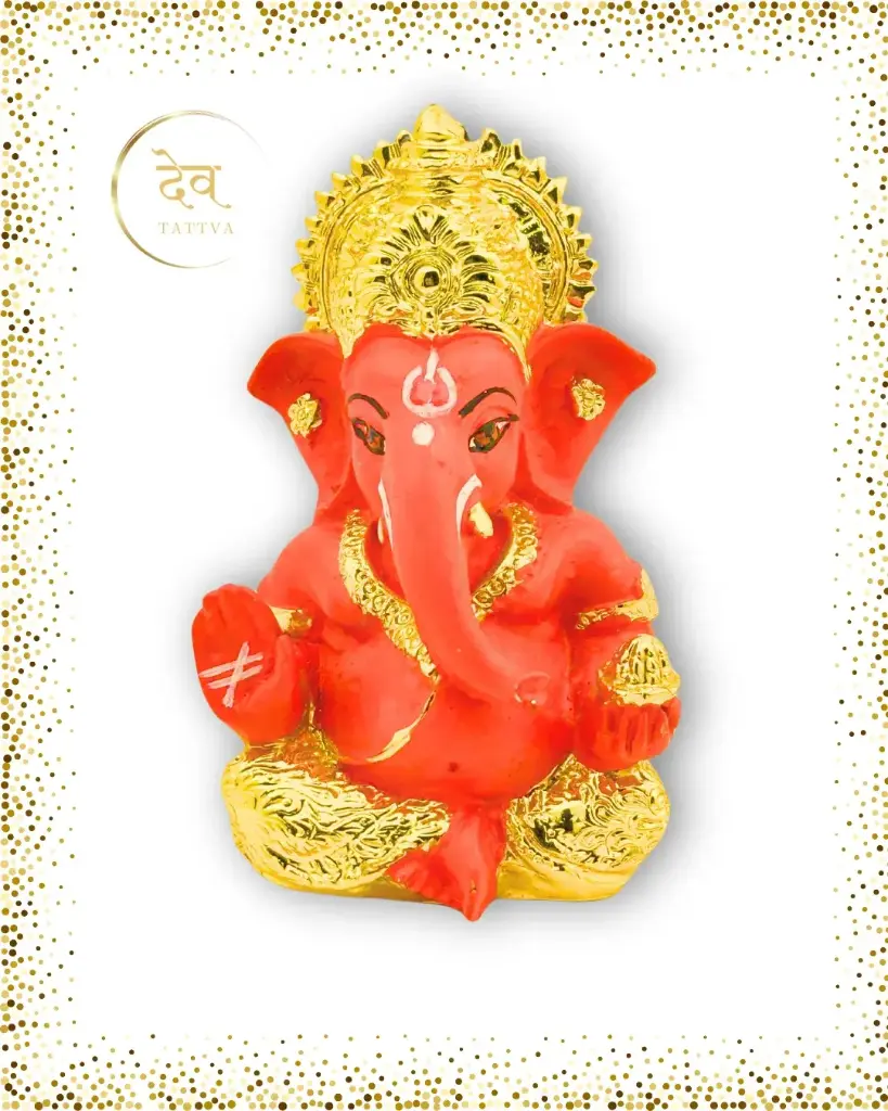 24 Carat Gold Plated Orange Ganpati, Poly Resin, 3.5x2 Inches, 3-Year Warranty