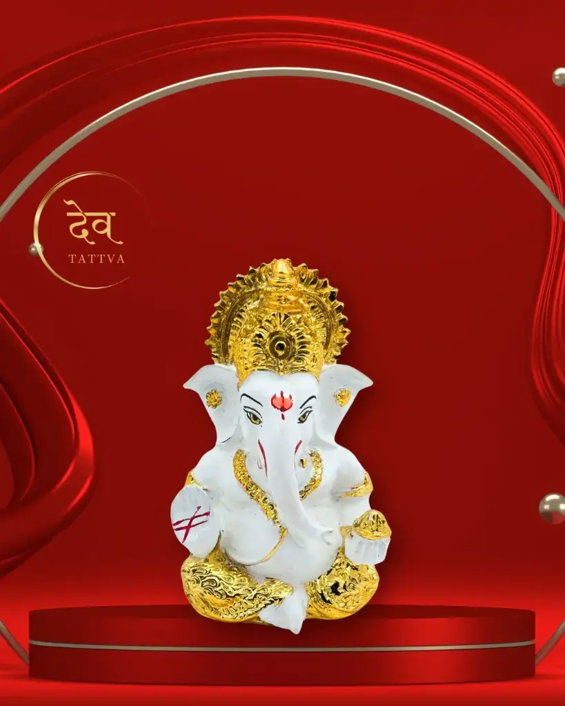 24K Gold Plated White Ganpati, Poly Resin, 3.5x2 Inches, 3-Year Warranty