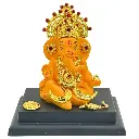 Graceful Orange Ganpati with Gold-Plated Jewelry, 3-Year Color Warranty