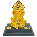Graceful Yellow Ganpati with Gold-Plated Jewelry, Poly Resin, 3-Year Color Warranty