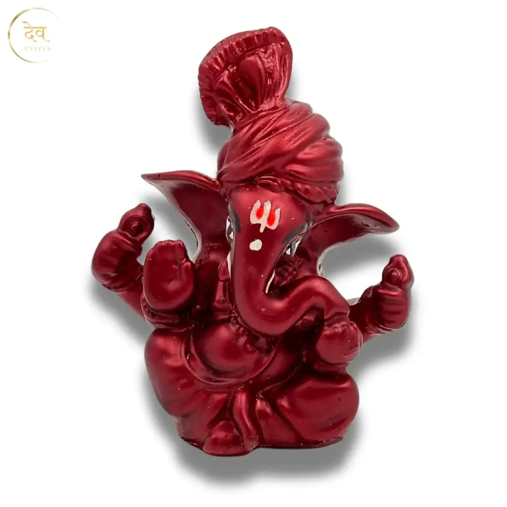 Maroon Pagdi Ganpati, Poly Resin, 3.5x2 Inches, 3-Year Warranty