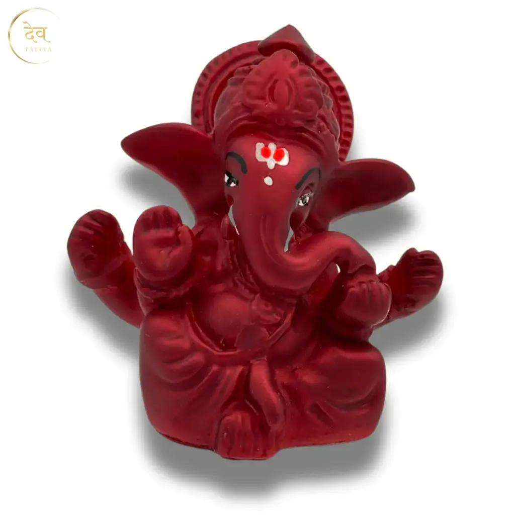 Maroon Mukut Ganpati, Poly Resin, 3.5x2 Inches, 3-Year Warranty