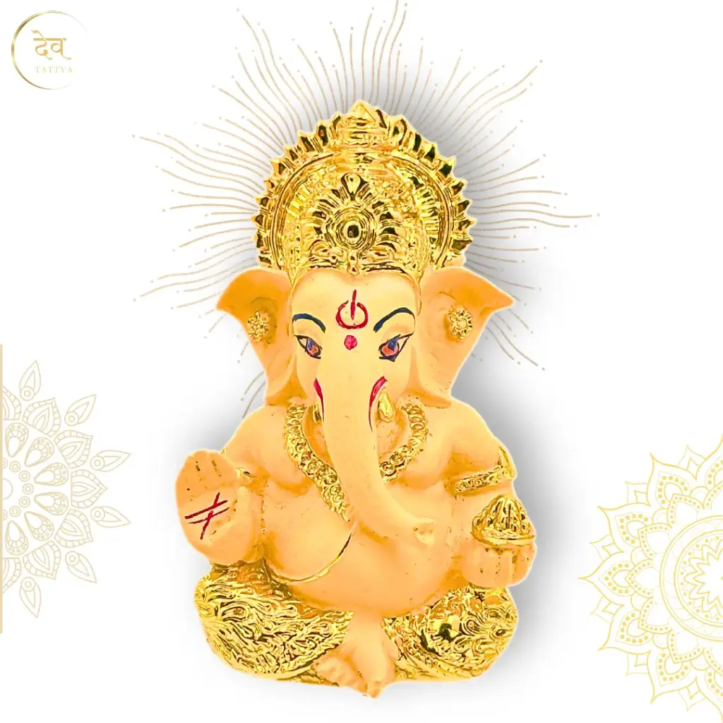 24-Carat Gold Plated Badami Ganpati, Poly Resin, 3.5x2 Inches, 3-Year Warranty