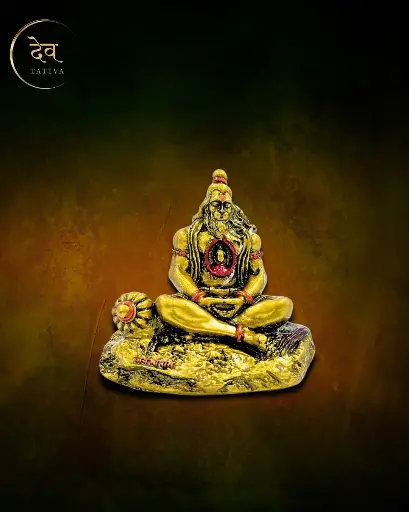Antique Golden Hanuman with Ram Lalla, Poly Resin, 3.5x2 Inches, 3-Year Warranty