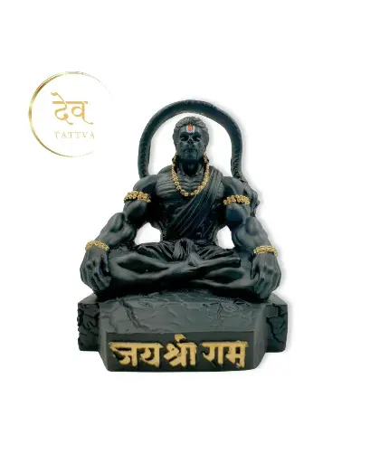Black Mahabali Meditating Hanuman, Polyresin, 3-Year Warranty