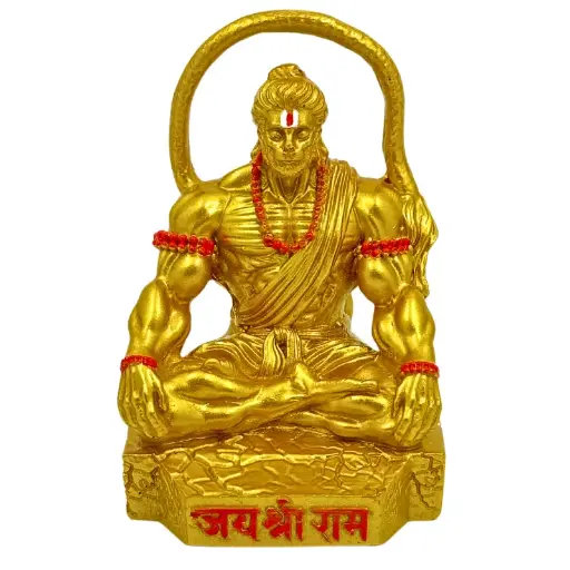 Golden Mahabali Meditating Hanuman, Polyresin, 3-Year Warranty