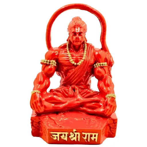 Orange Mahabali Meditating Hanuman, Polyresin, 3-Year Warranty