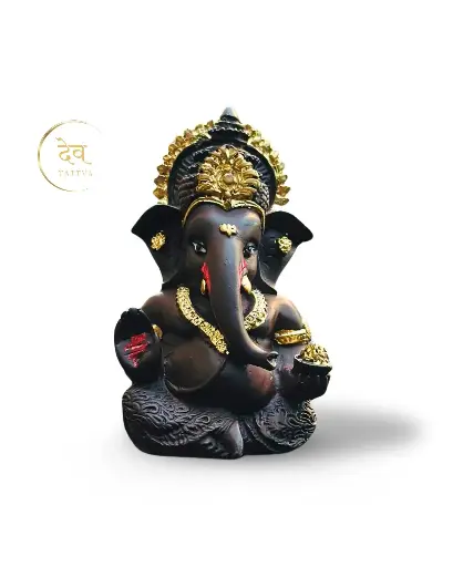 Chocolate Brown Titwala Ganpati, Poly Resin, 3.5x2 Inches, 3-Year Warranty