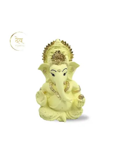 Titwala Ivory Ganpati, Poly Resin, 3.5x2 Inches, 3-Year Warranty