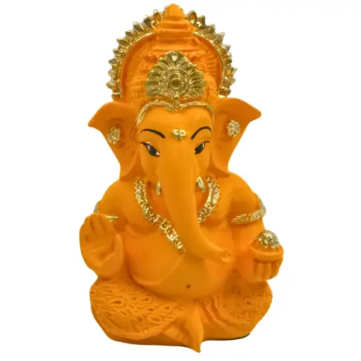 Orange Ganpati, Poly Resin, 3.5x2 Inches, 3-Year Warranty
