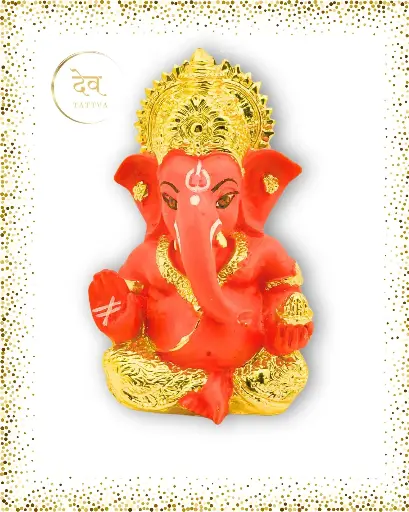 24 Carat Gold Plated Orange Ganpati, Poly Resin, 3.5x2 Inches, 3-Year Warranty