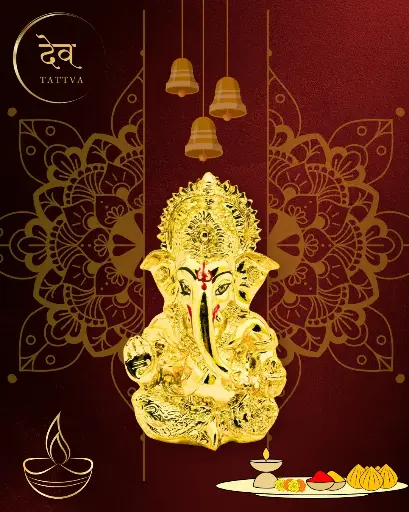 24K Gold Plated Ganpati, Poly Resin, 3.5x2 Inches, 3-Year Warranty