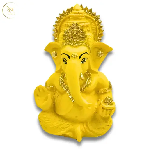 Titwala Yellow Ganpati, Poly Resin, 3.5x2 Inches, 3-Year Warranty