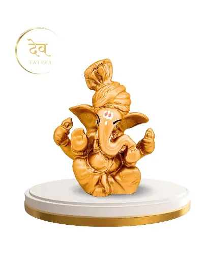 Bronze Pagdi Ganpati, Poly Resin, 3.5x2 Inches, 3-Year Warranty