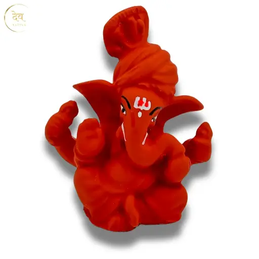 Orange Pagdi Ganpati, Poly Resin, 3.5x2 Inches, 3-Year Warranty