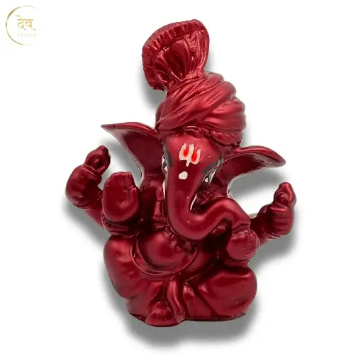 Maroon Pagdi Ganpati, Poly Resin, 3.5x2 Inches, 3-Year Warranty