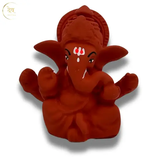 Orange Mukut Ganpati, Poly Resin, 3.5x2 Inches, 3-Year Warranty