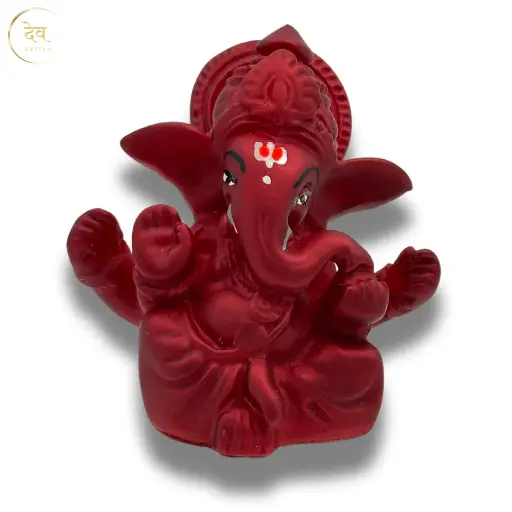 Maroon Mukut Ganpati, Poly Resin, 3.5x2 Inches, 3-Year Warranty