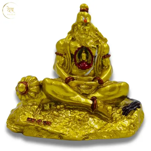 Antique Golden Hanuman with Ram Lalla, Poly Resin, 3.5x2 Inches, 3-Year Warranty