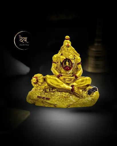 Golden Meditating Hanuman with Ram Lalla, Poly Resin, 3.5x2 Inches, 3-Year Warranty