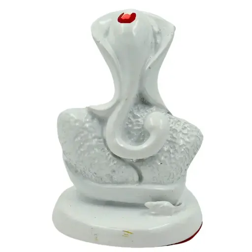Rose White Ganpati, Poly Resin, 3.5x2 Inches, 3-Year Warranty