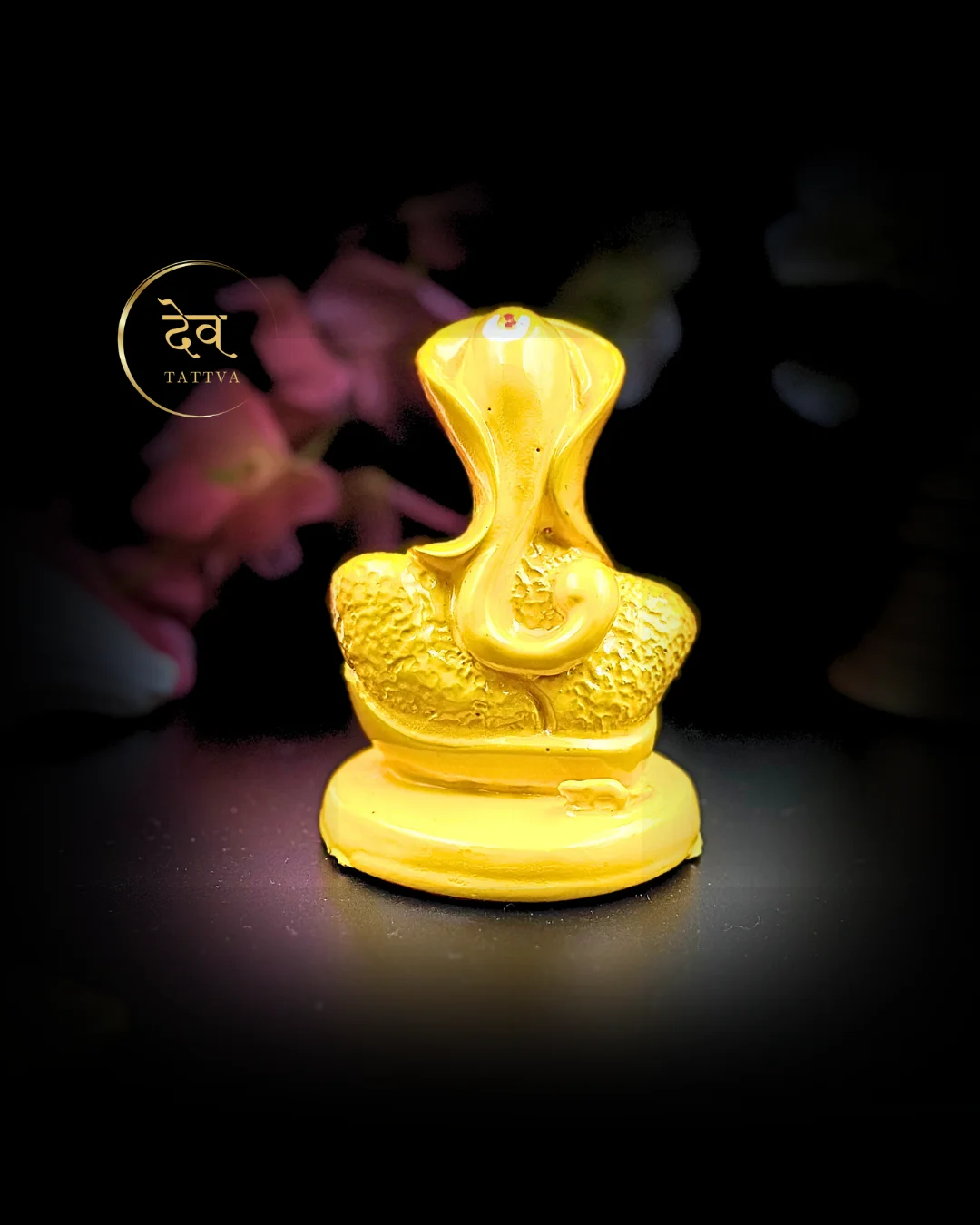 Yellow Rose Shaped Ganpati, Poly Resin, 3.5x2 Inches, 3-Year Warranty