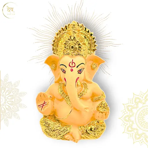 24-Carat Gold Plated Badami Ganpati, Poly Resin, 3.5x2 Inches, 3-Year Warranty
